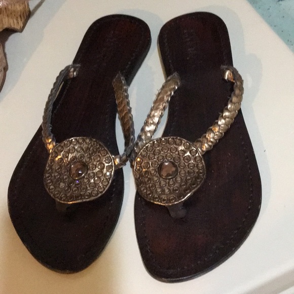 Mystique Boutique Shoes - Mystique all leather thong slides with rhinestones